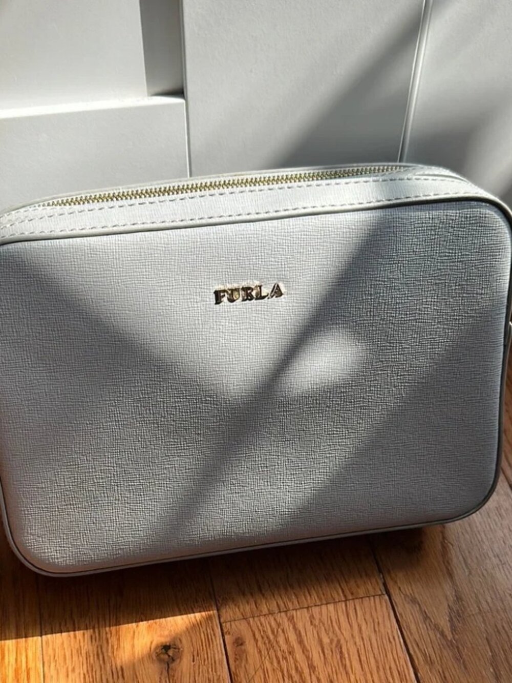Furla Light Gray Double Zip Camera/ Crossbody Bag GUC